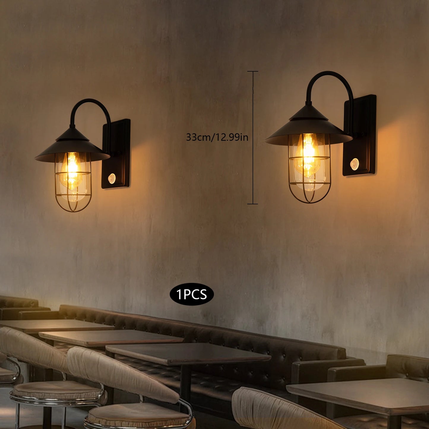 Bymaocar Retro Wall Lamp Motion Sensor E26 Sconce