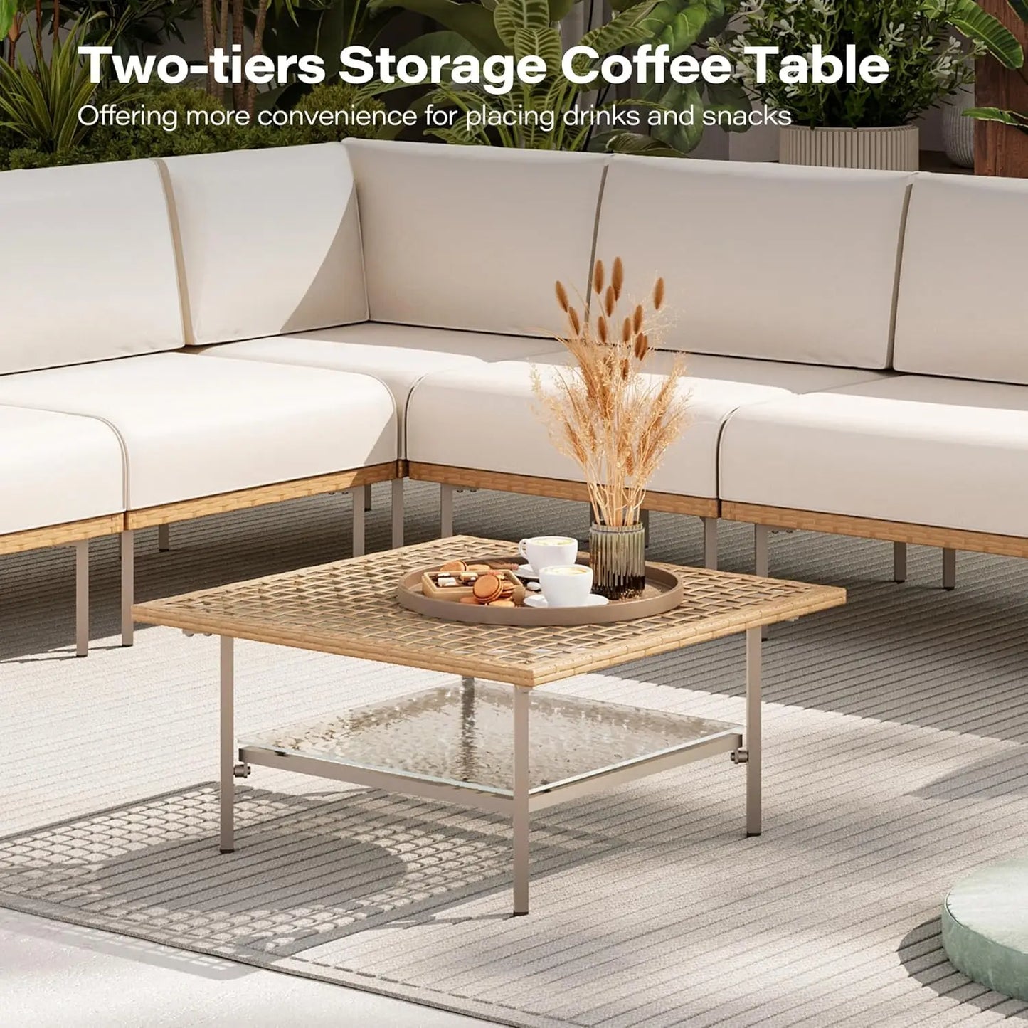 7 Piece Outdoor Patio Furniture Set Rattan Wicker Sectional Sofa