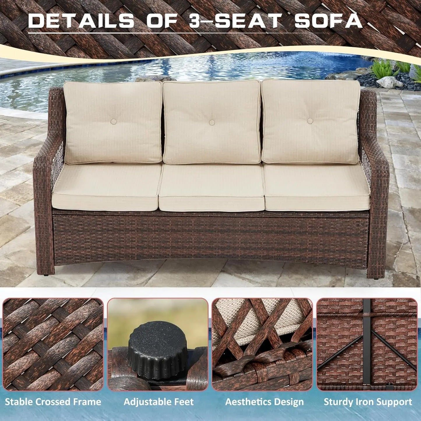 XIAOLANG Wicker Patio Furniture Set With Swivel Chairs and Table