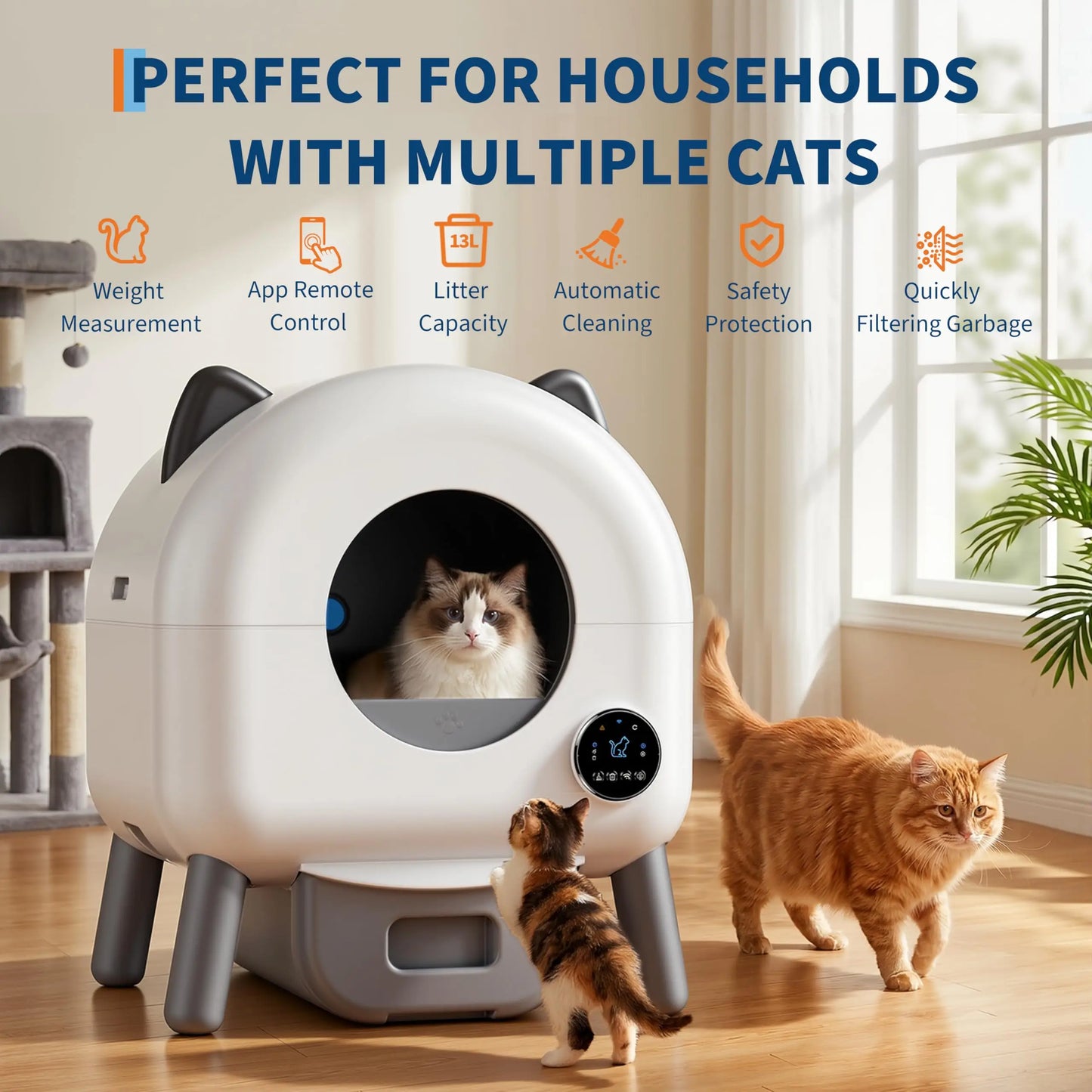HiMISS Automatic Self Cleaning Cat Litter Box With App Control