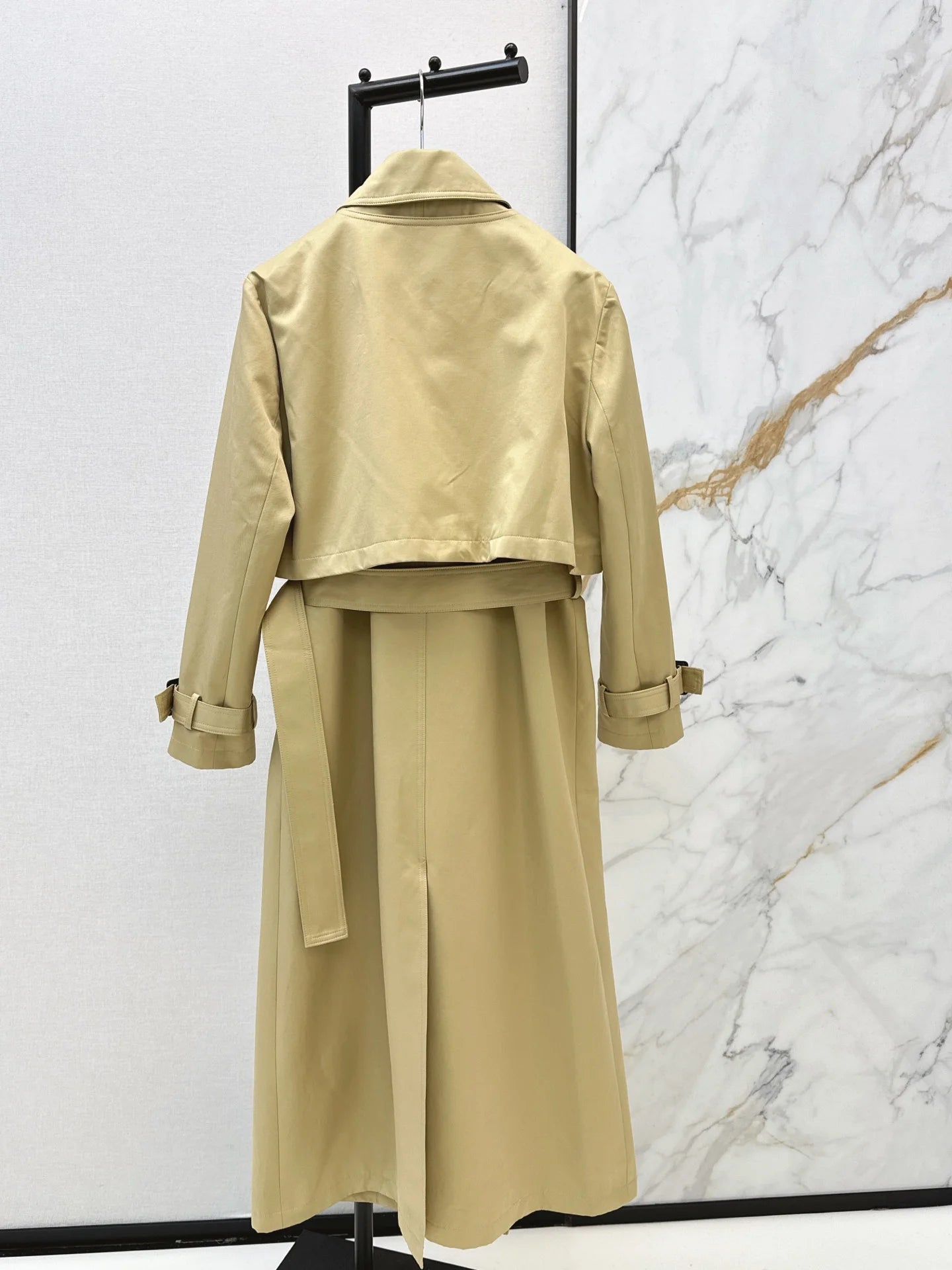 Women Sleeveless Lapel Double Breasted Waistband Dress Outerwear Set Winter