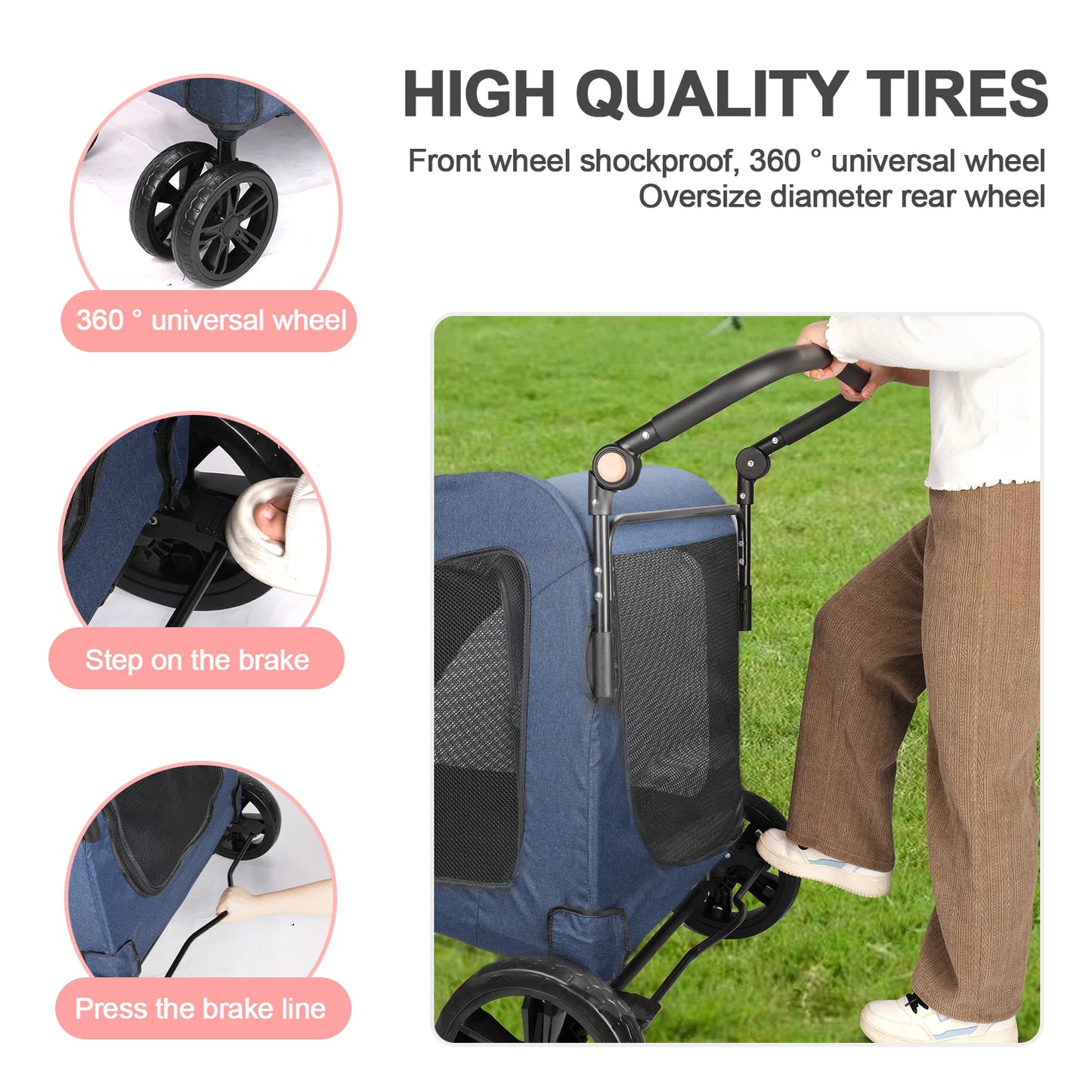 Heavy Duty Foldable Dog Stroller For Large Dogs With Ventilation