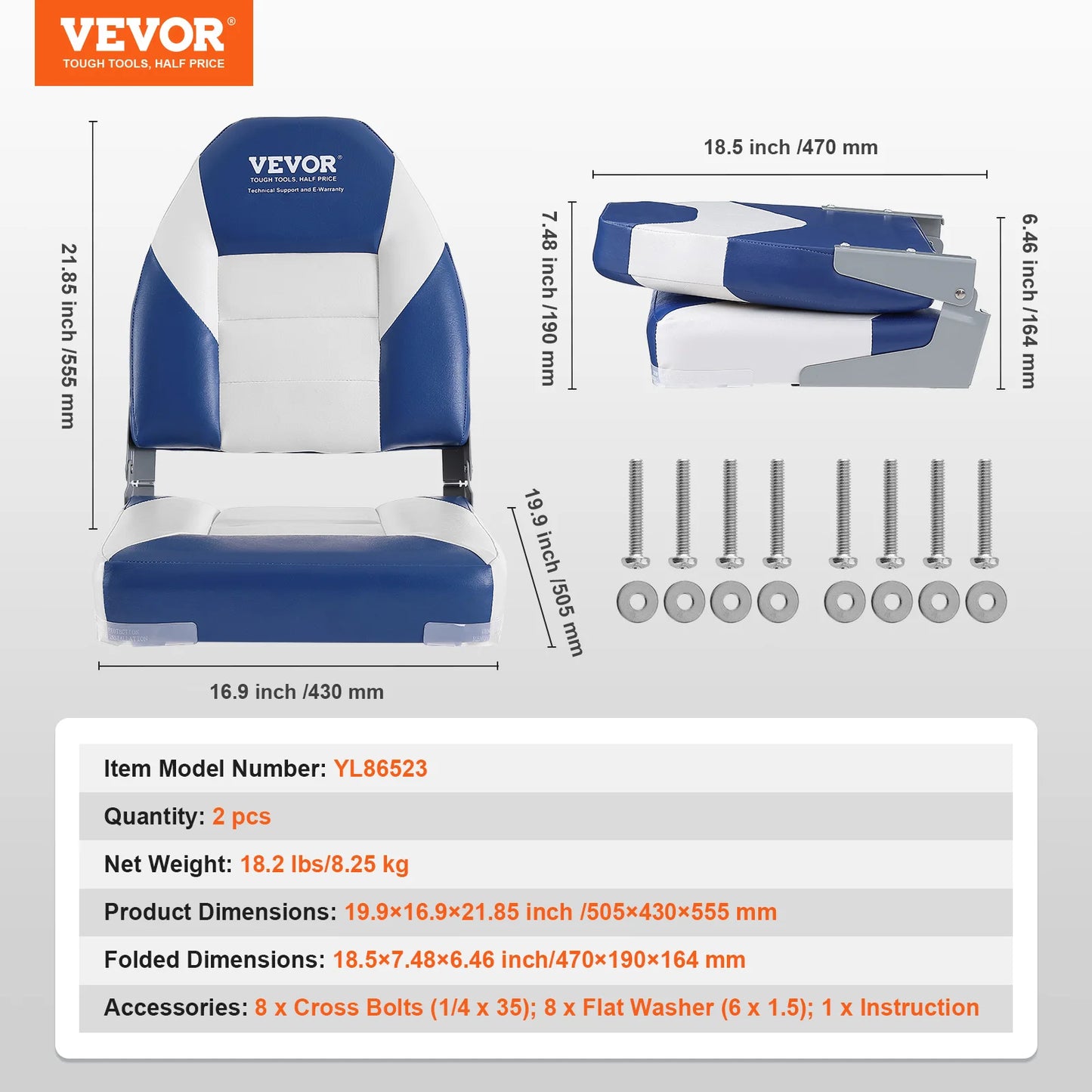 SucceBuy High Back Folding Boat Seat 2-Pack For Fishing Boats