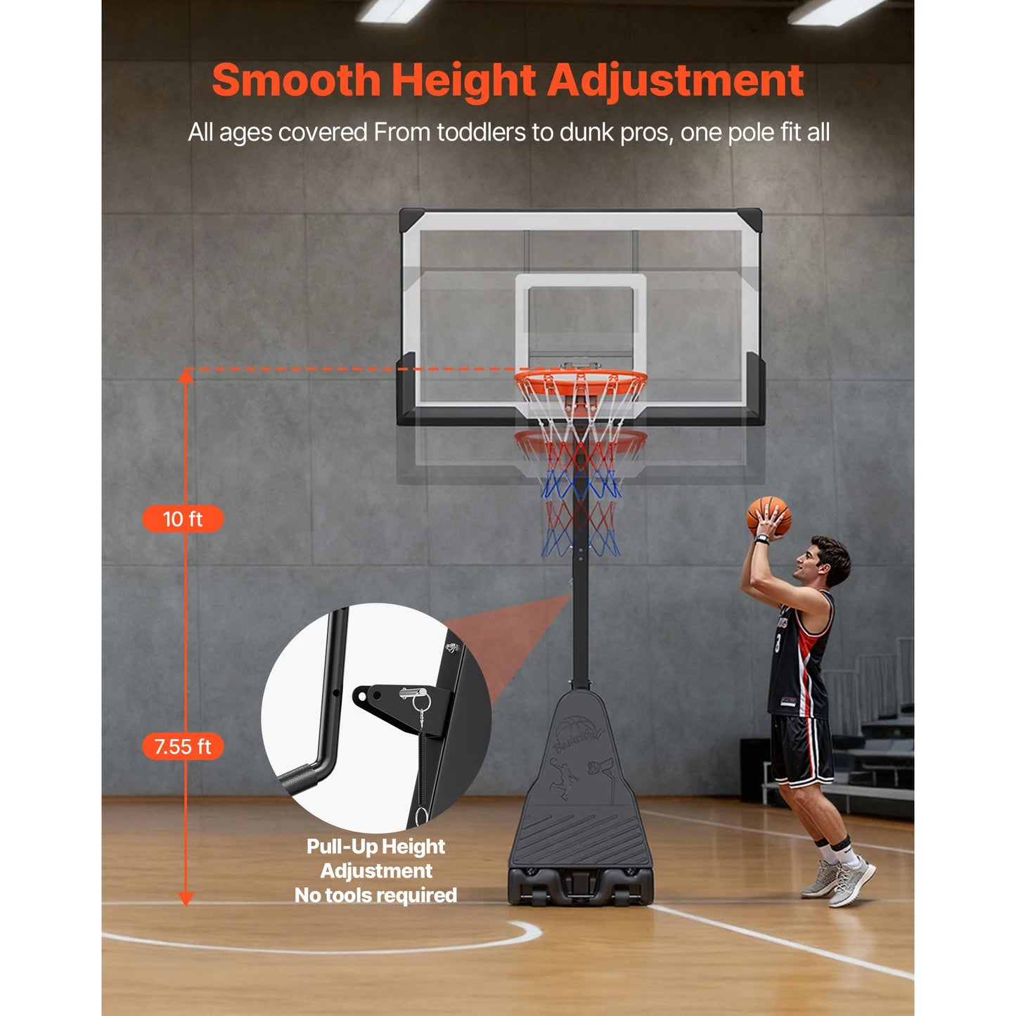 SucceBuy Portable Basketball Stand With Adjustable Height Backboard