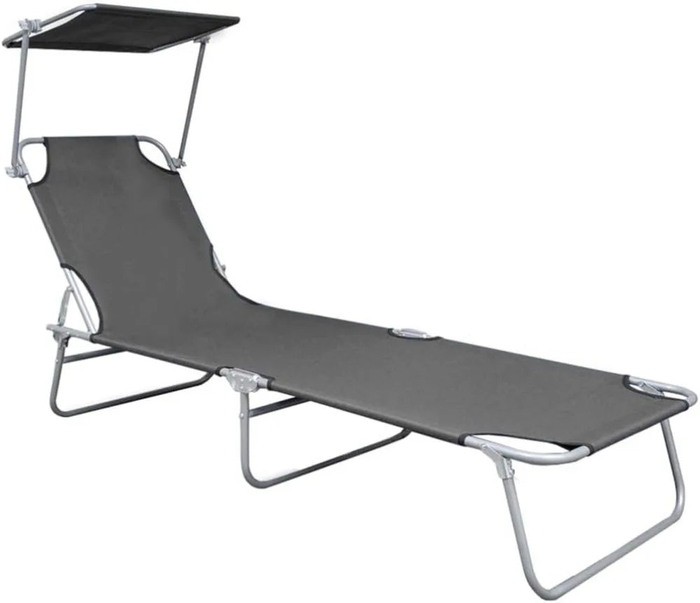 Folding Sun Lounger With Adjustable Canopy For Outdoor Relaxation