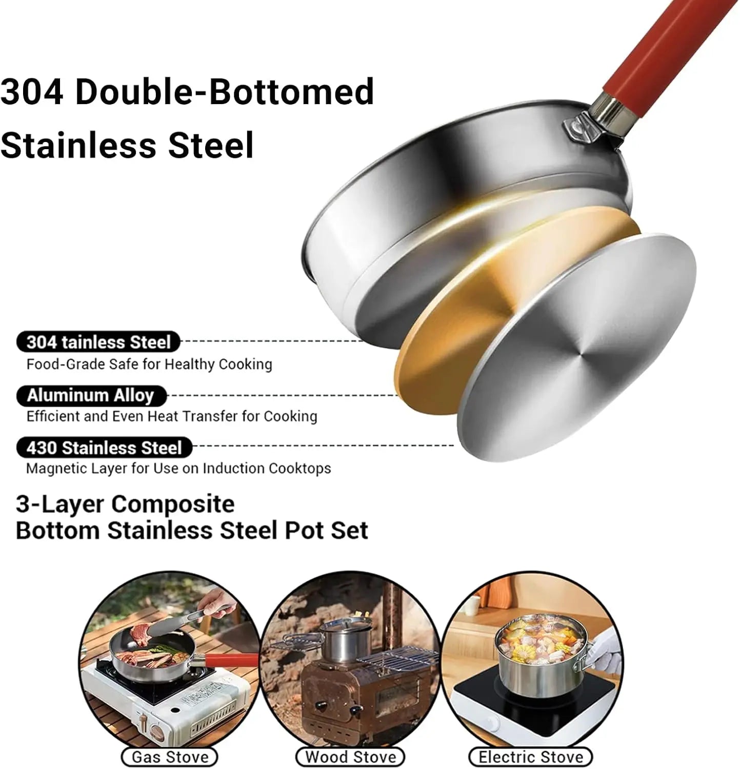 Ytyin 304 Stainless Steel Camping Cookware Set With Travel Bag