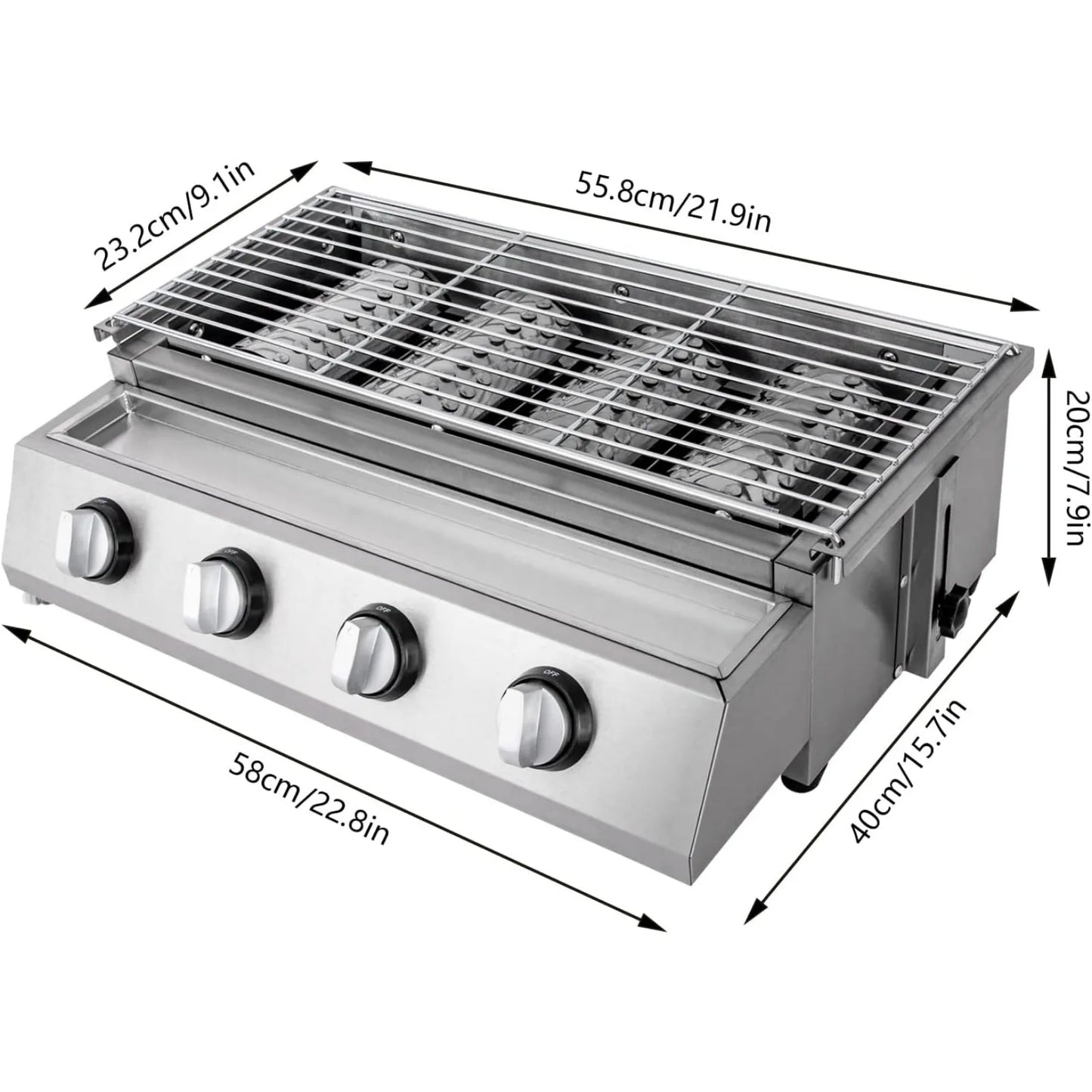 Stainless Steel 4 Burner Tabletop Propane Gas Grill Smokeless Outdoor
