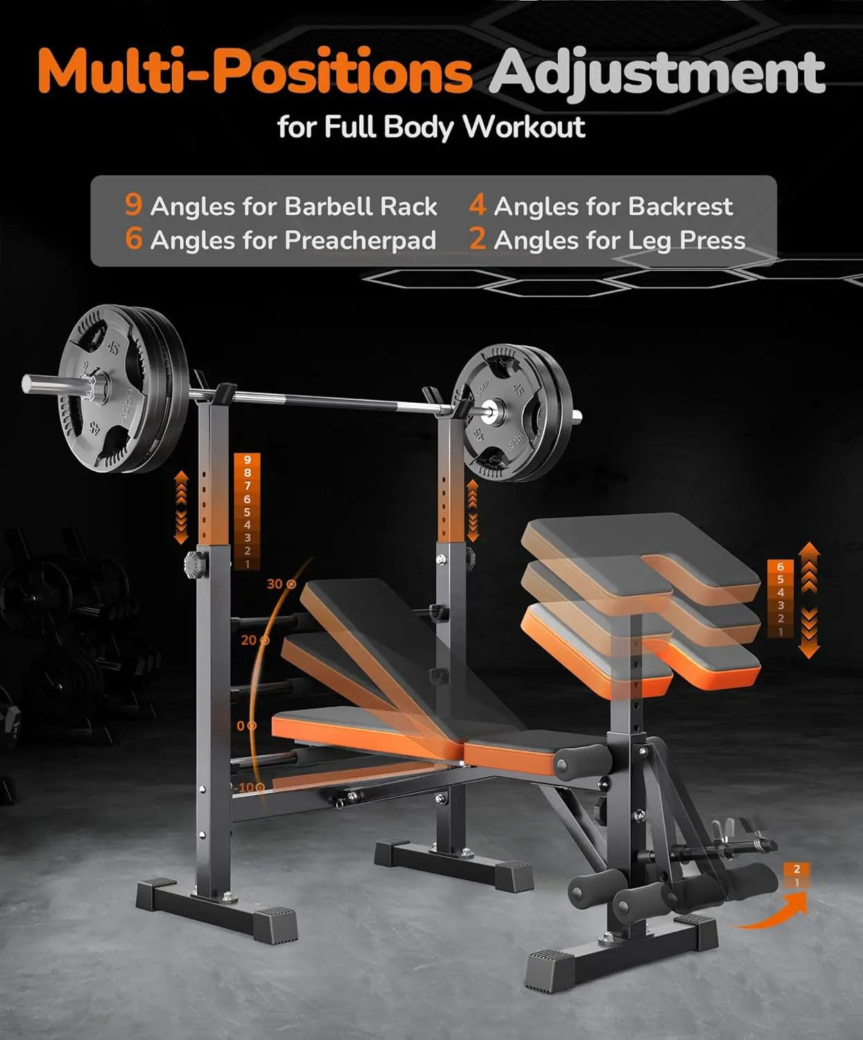 6 in 1 Weightlifting WorkoutBench Set With Leg Press Rack