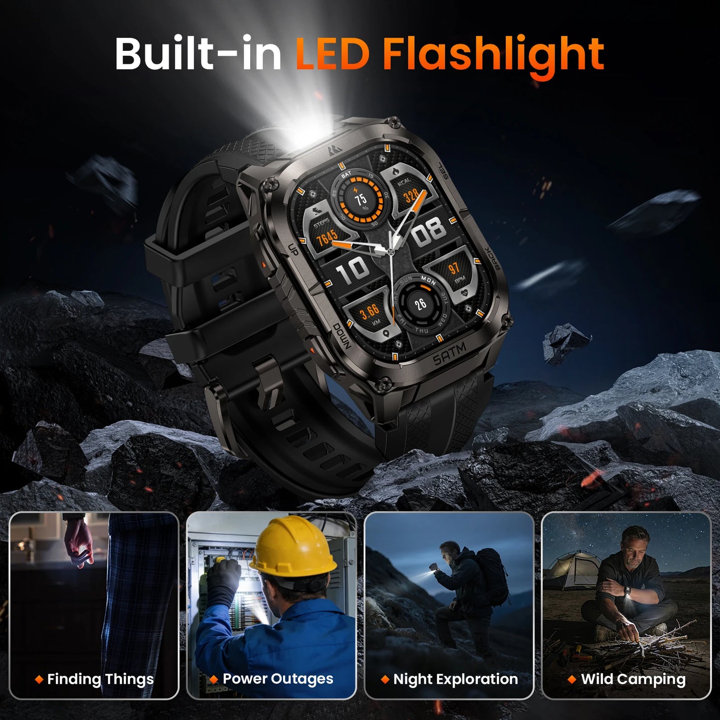 Kospe Tank M4C Rugged Smartwatch For Men With GPS Waterproof