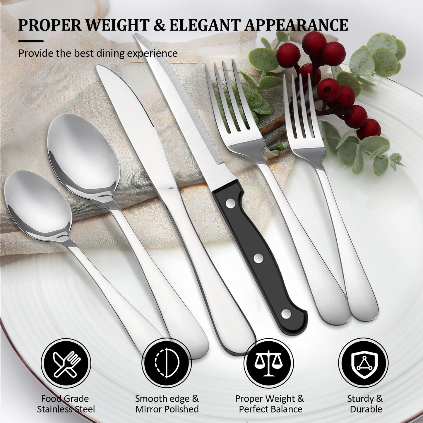 HANSMART Stainless Steel Flatware Set Mirror Polished Dinner Cutlery