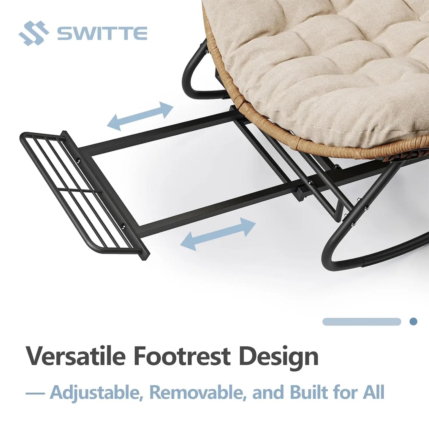 Oversized Rattan Rocking Chair With Footrest For Patio Garden
