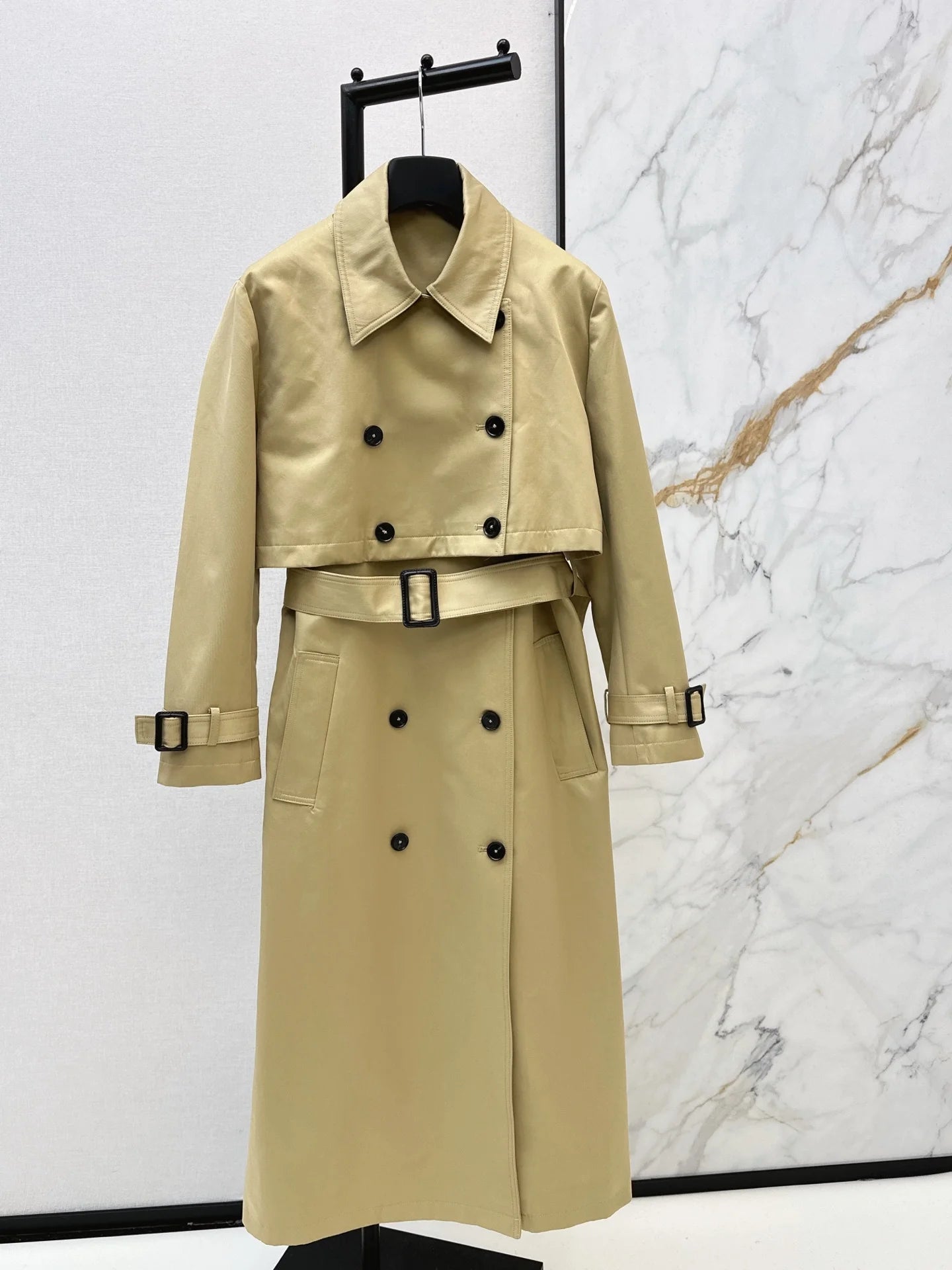 Women Sleeveless Lapel Double Breasted Waistband Dress Outerwear Set Winter