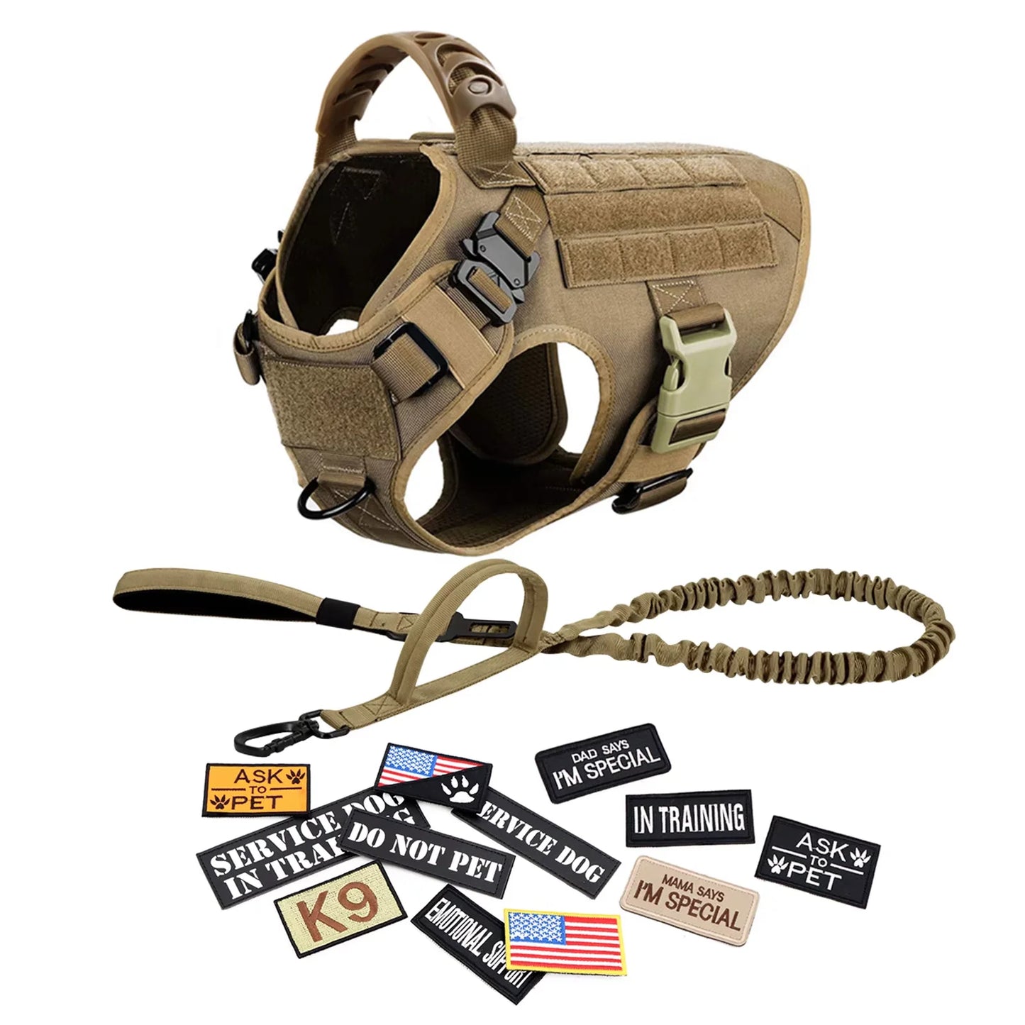 Military Large Dog Harness Vest Set With Leash And Patches