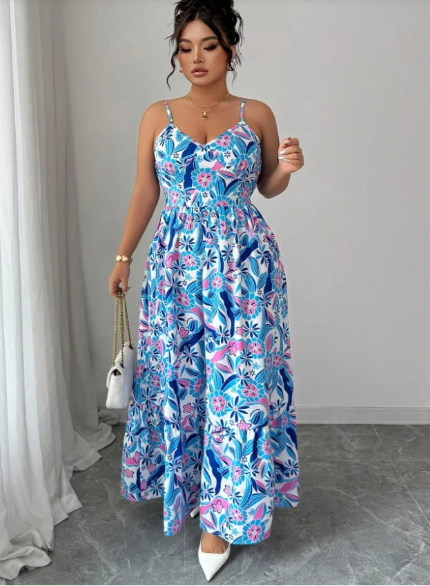 Womens Elegant Floral Camisole Dress Sleeveless Loose Fit Polyester Style