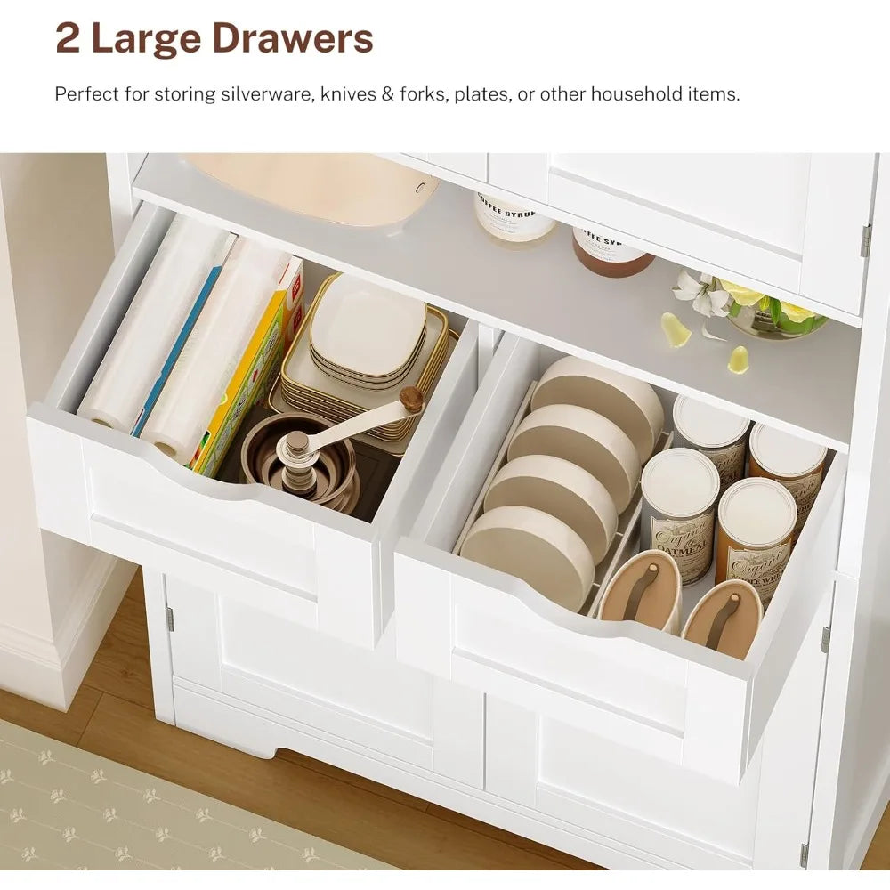 Kitchen Pantry Cabinet With Adjustable Shelves 2 Drawers And 4 Door Shelves