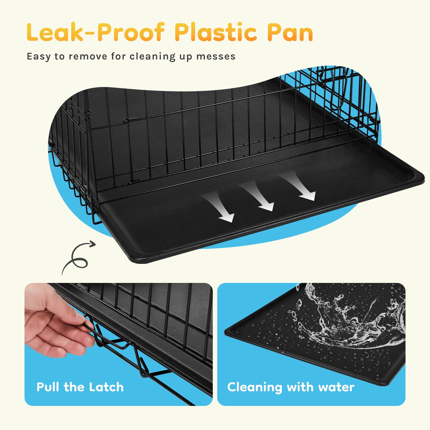 JHK Folding Metal Dog Cage With Leak-Proof Pan For Outdoors