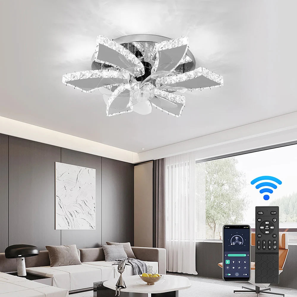 Vetrulus Smart Crystal LED Ceiling Fan Chandelier With Remote Control