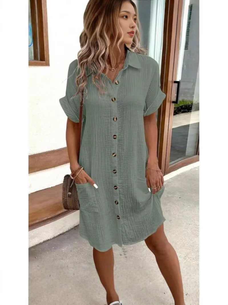 Hallolilla Women Casual Loose Short Sleeve Fashion Stylish Dress