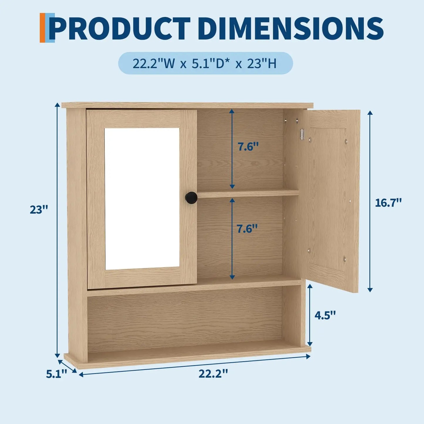 HiMISS Wooden Wall Mounted Bathroom Cabinet With Mirror Doors