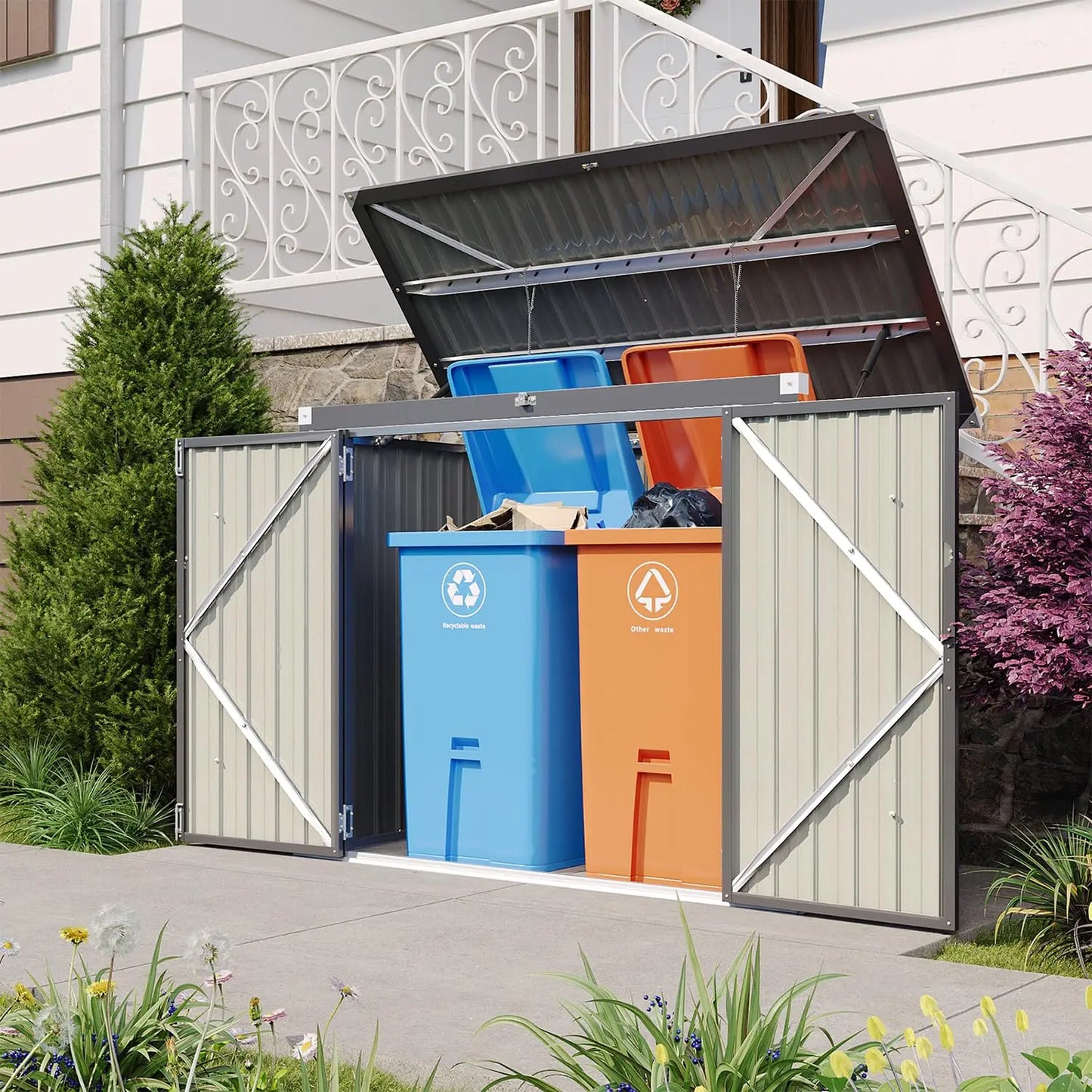 Metal Outdoor Storage Shed Waterproof Organizer For Bins And Tools