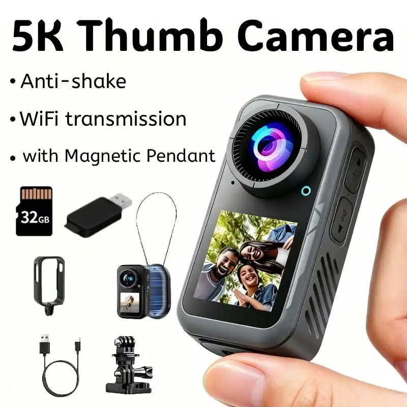 5K HD Action Camera With Wearable Pendant And Dual Screen