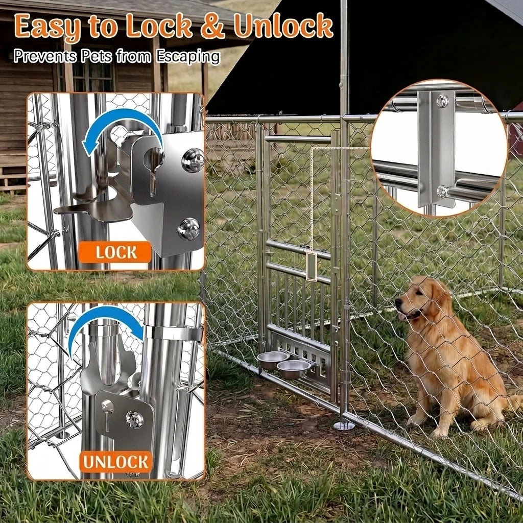 Heavy Duty Outdoor Dog Kennel With Dual Opening Rotating Bowls