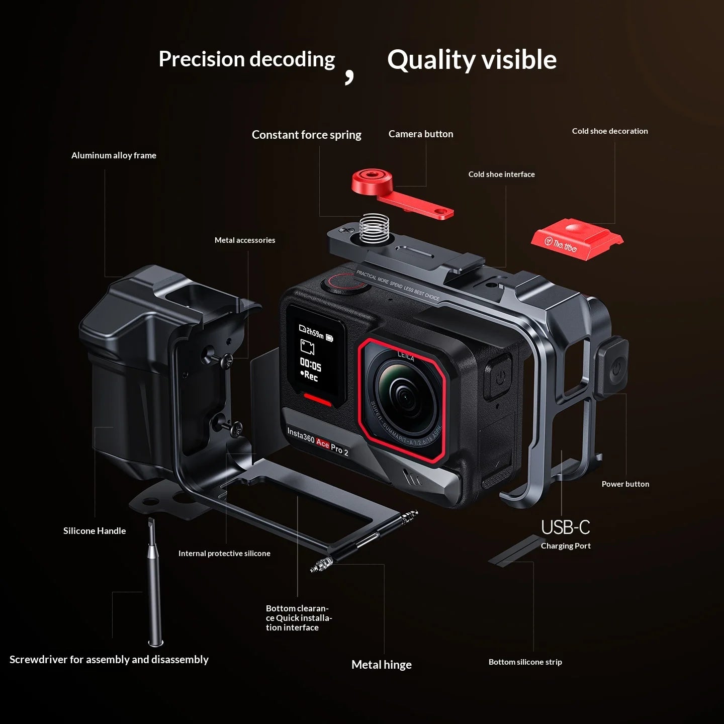 VBNM Aluminum Camera Cage For Insta360 Ace Pro 2 Grip