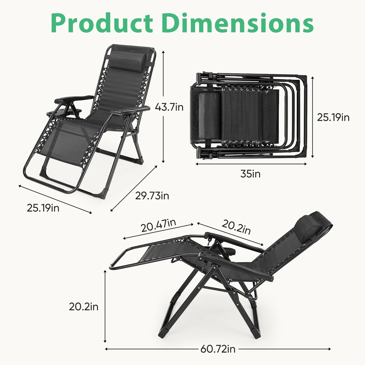 JHK Zero Gravity Recliner Patio Lounge Chair With Cup Holder Trays
