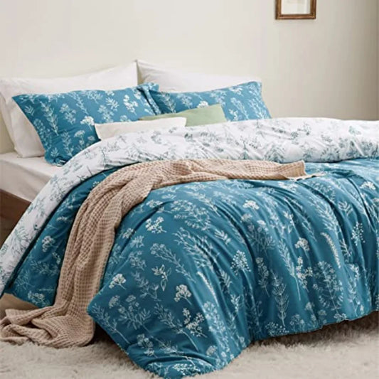 Floral Comforter Set 3 Piece Bedding With Reversible Pillow Shams
