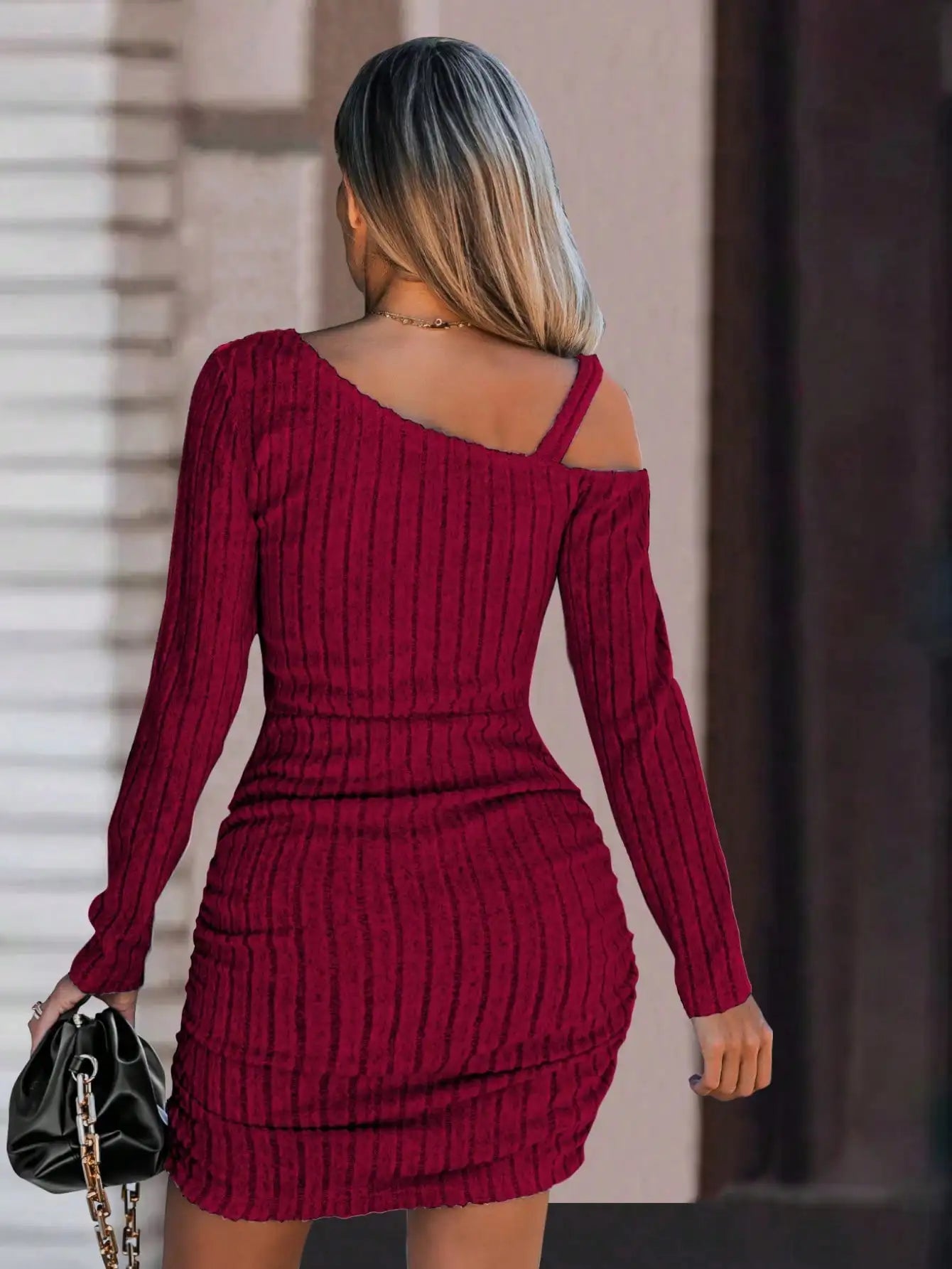Women Ribbed Knit Off Shoulder Bodycon Dress Party Wedding Occasions