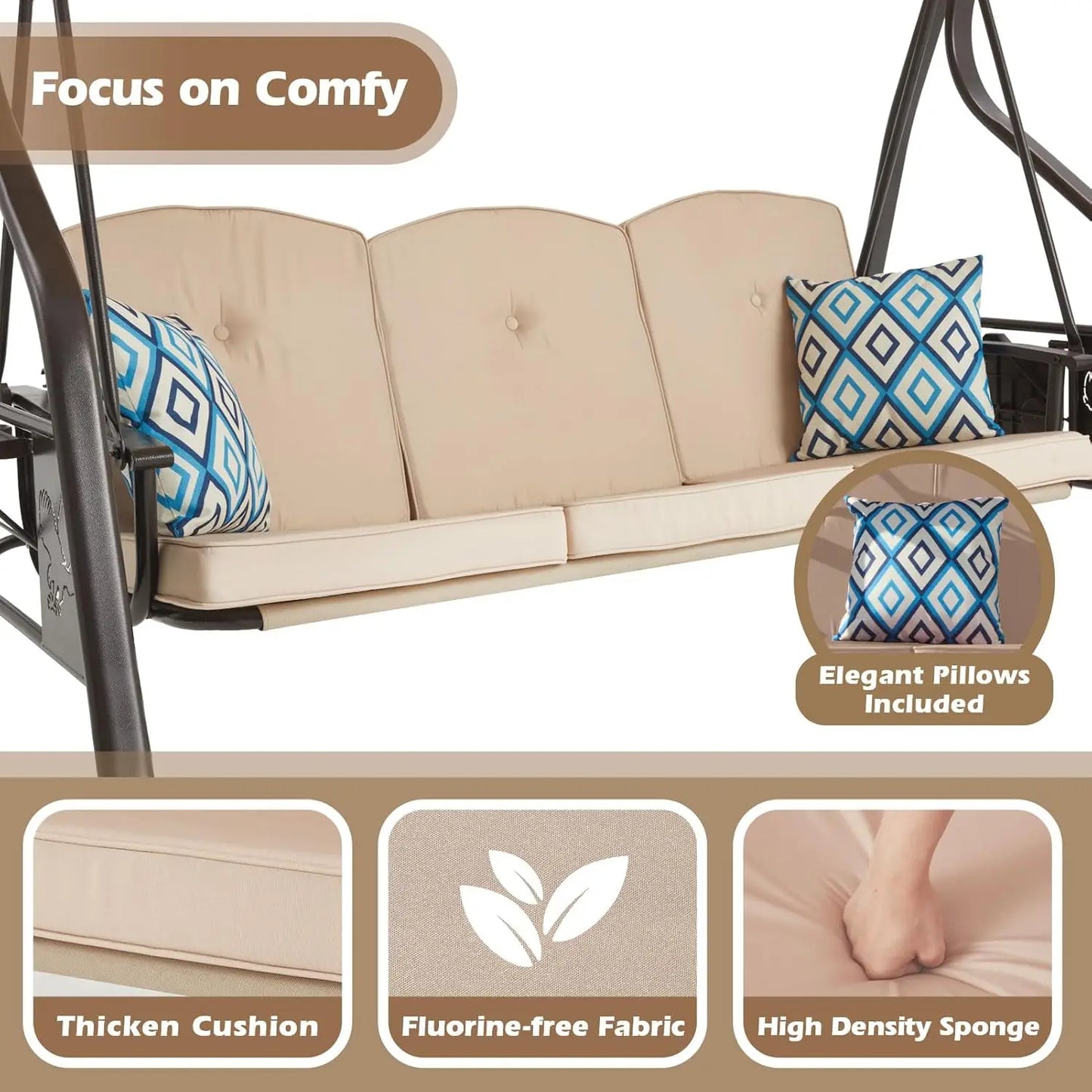 Three Seat Outdoor Patio Swing Bed Chair With Stand
