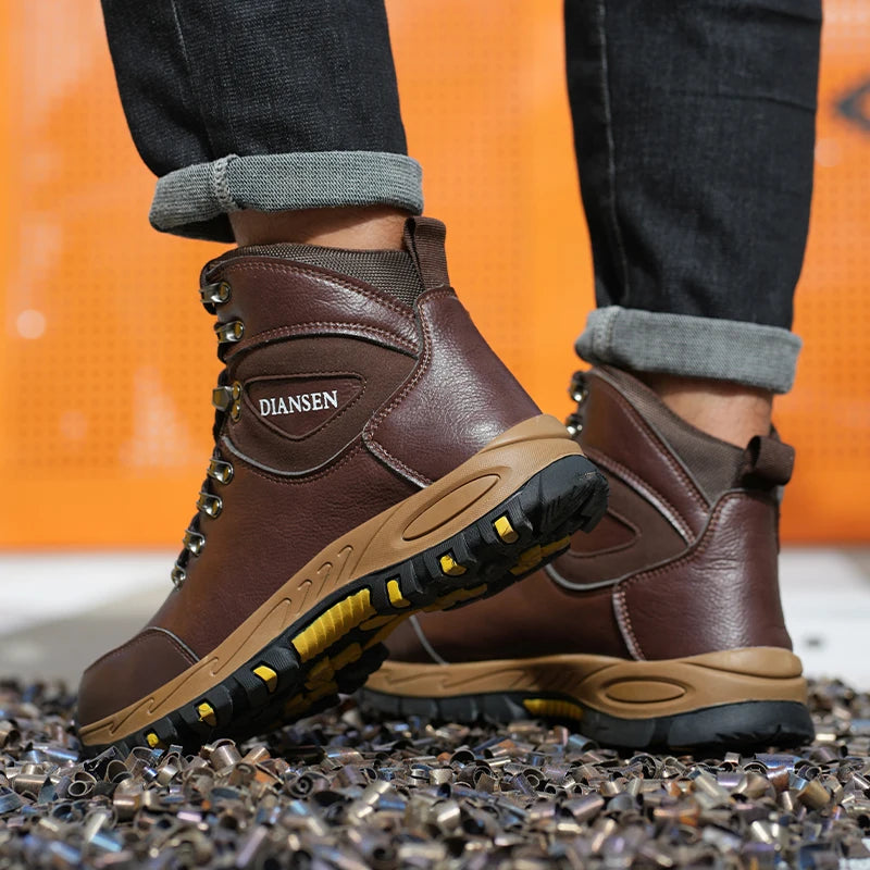 VEIGAR Waterproof Leather Safety Work Boots Anti Puncture Industrial Men