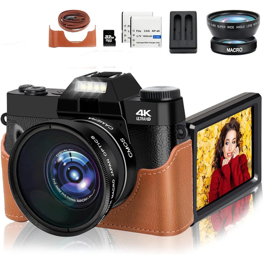 4K Digital Camera With 64MP 16X Zoom WiFi Flip Screen For YouTube