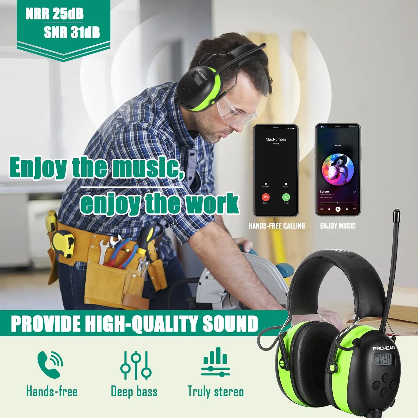 ZOHAN Bluetooth Headphones With Industrial Ear Protection And Noise Reduction