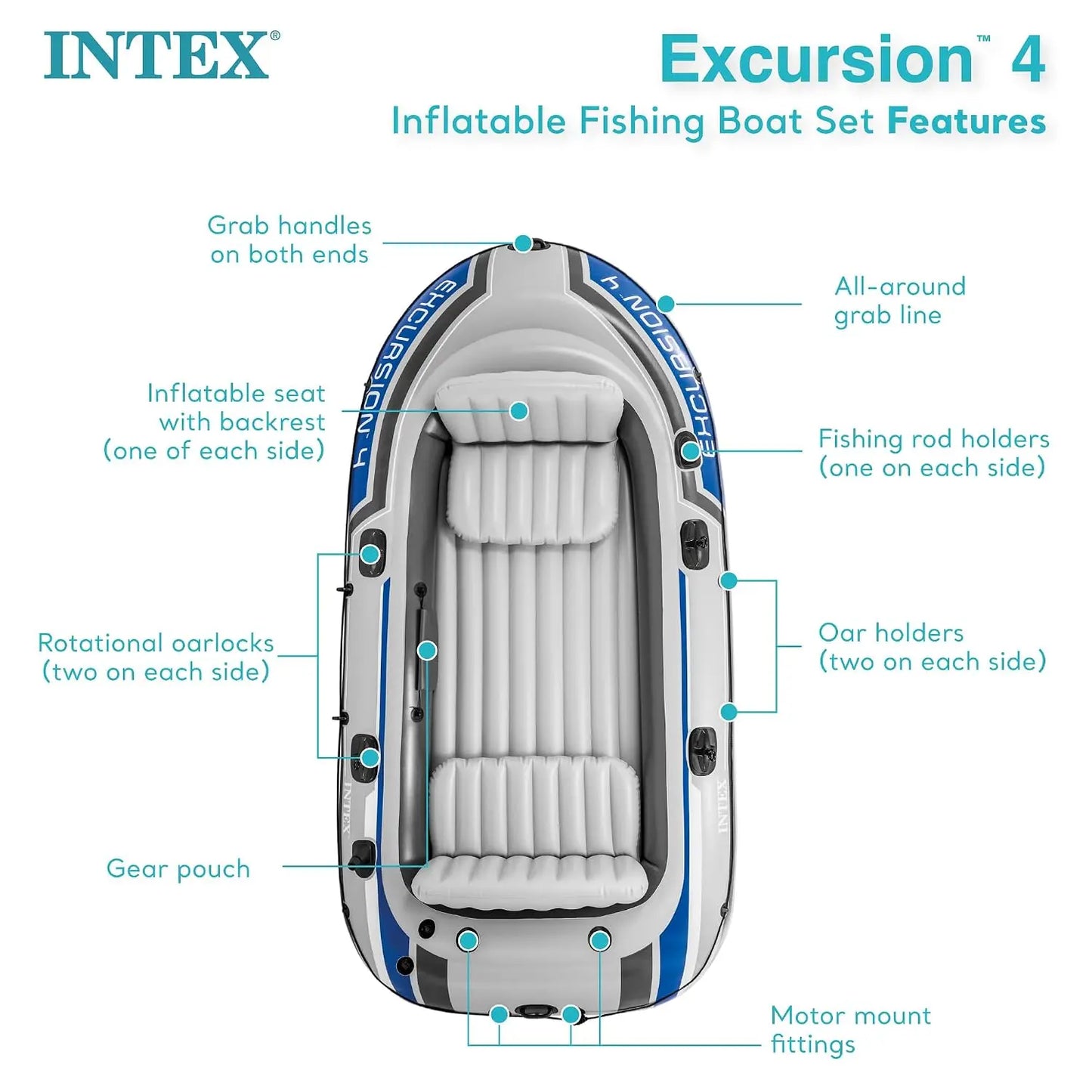 Intex Excursion 4 Inflatable Boat Set With Trolling Motors