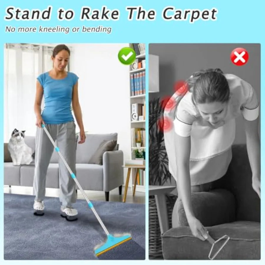 Carpet Rake for Pet Hair Removal With Adjustable Long Handle