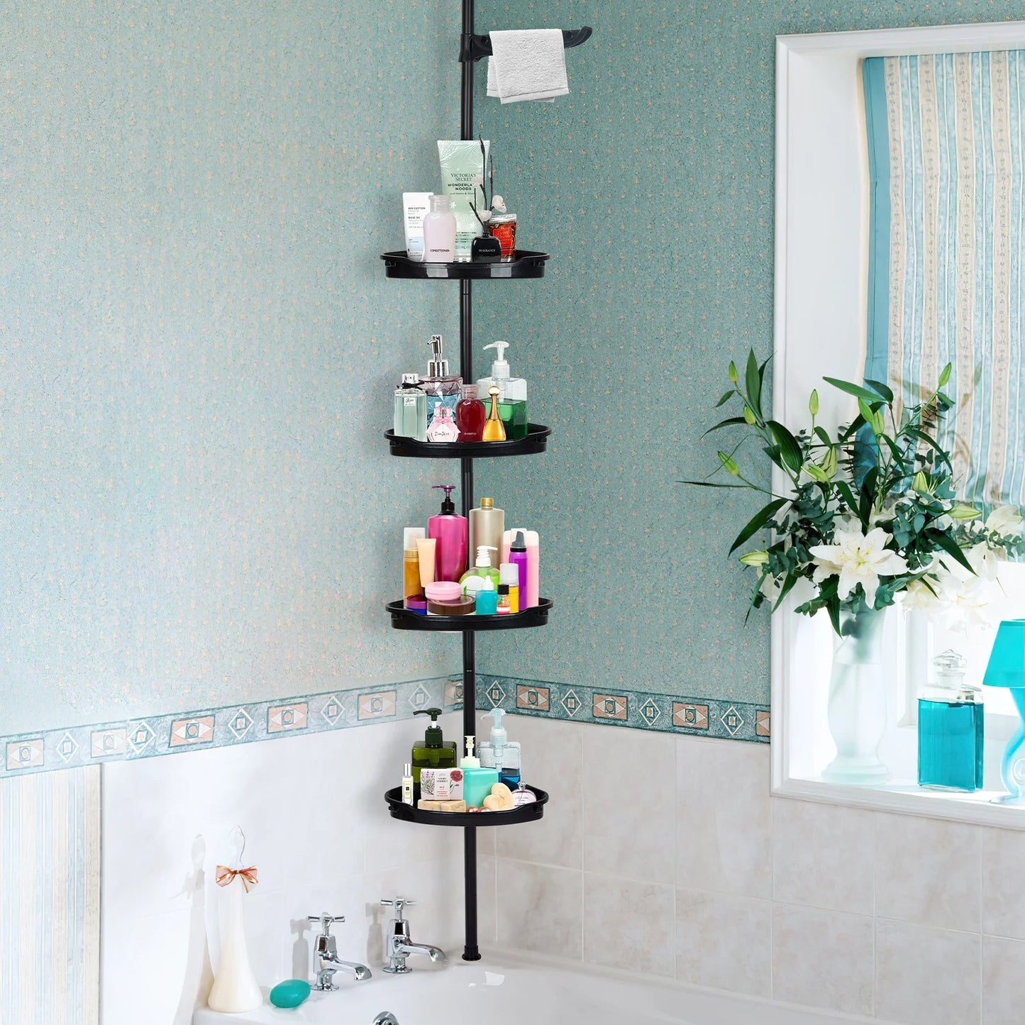 HiMISS Corner Shower Caddy With Tension Pole 4Tier Organizer
