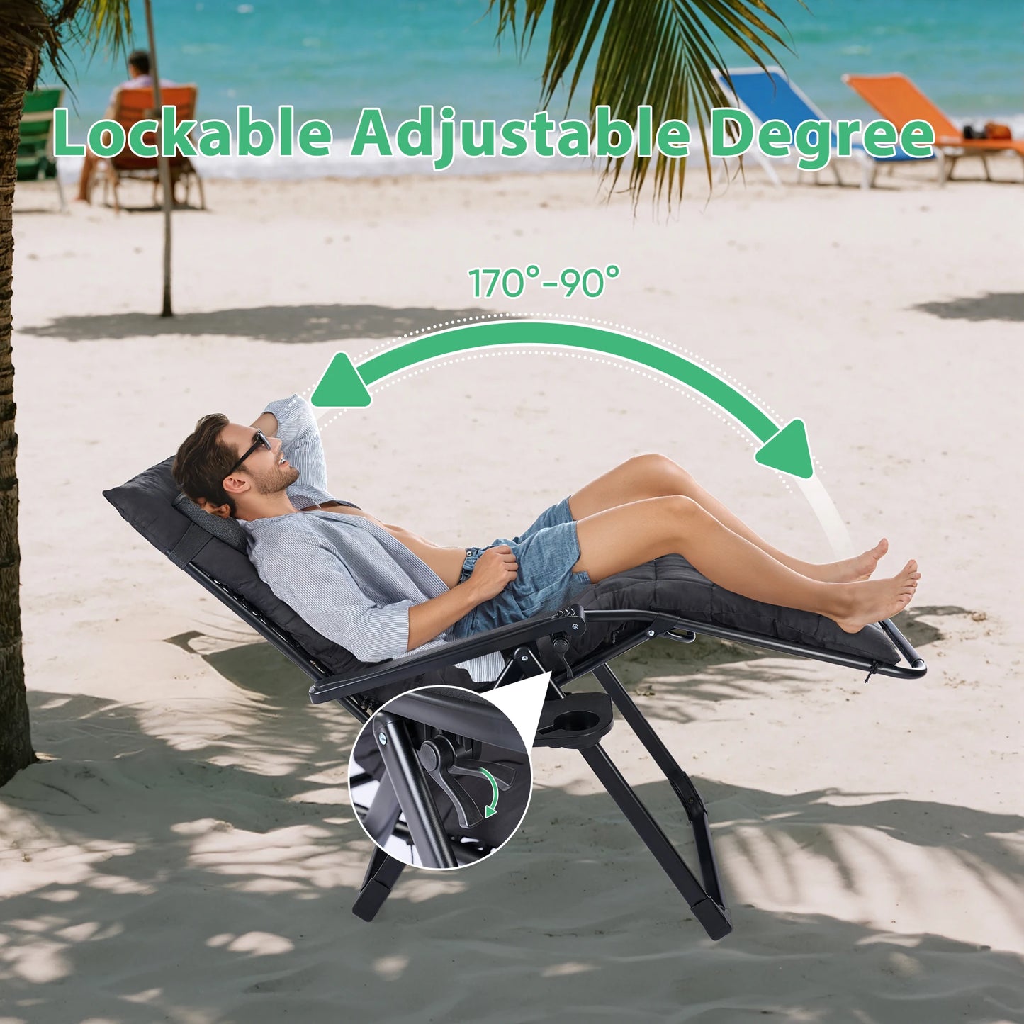 JHK Zero Gravity Recliner Patio Lounge Chair With Cup Holder Trays
