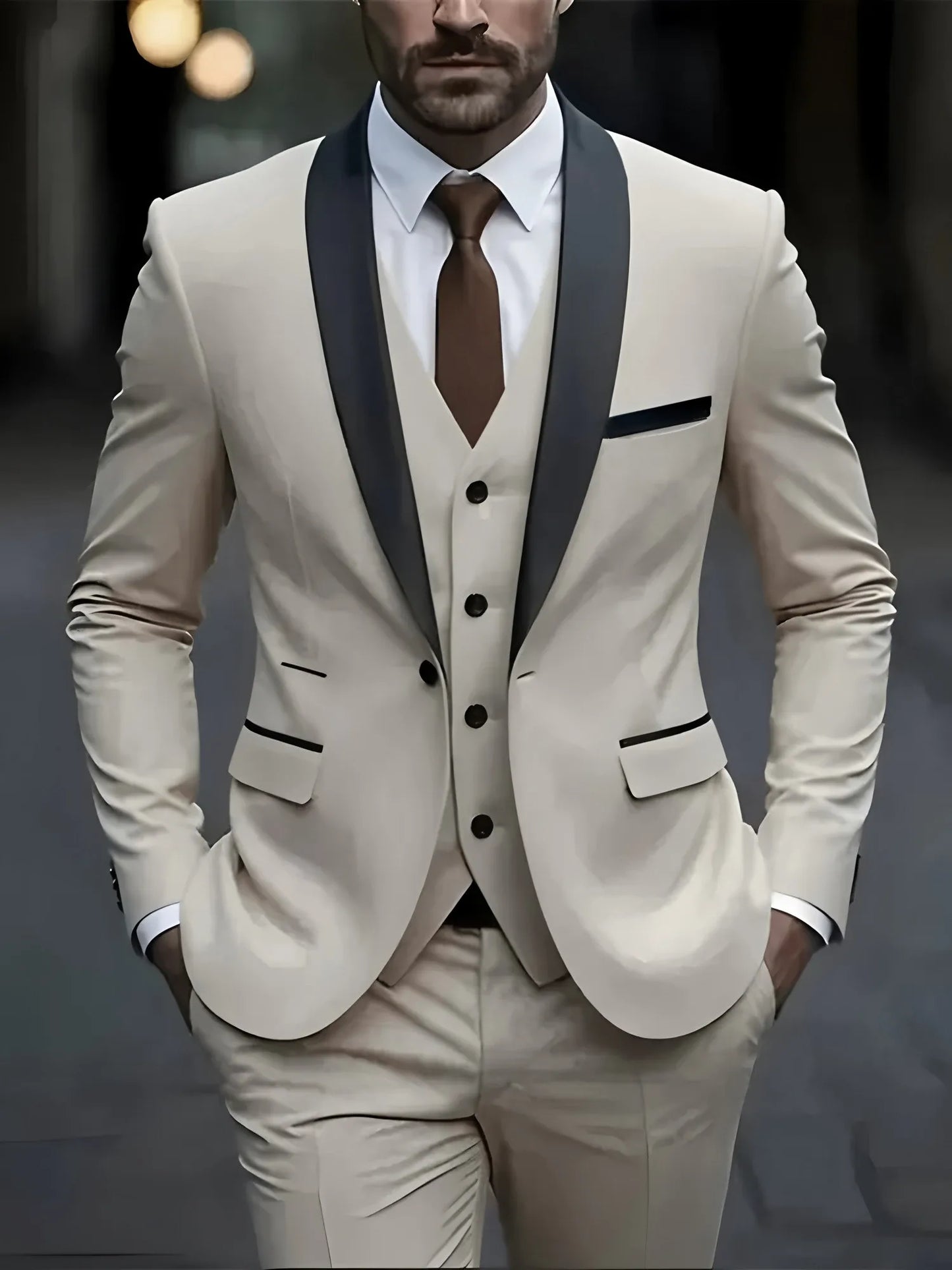 Men's Formal Suit Jacket Vest Pants Wedding Groom Professional Style