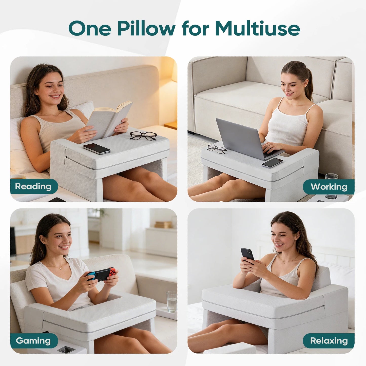 JHK Memory Foam Reading Pillow Ergonomic Neck Support with Cover