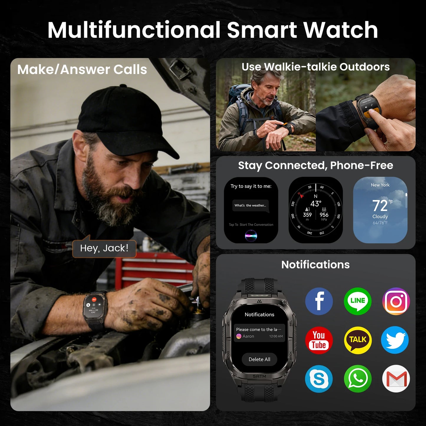 KOSPET Tank M4C Rugged Smartwatch for Men, GPS, 5ATM Waterproof