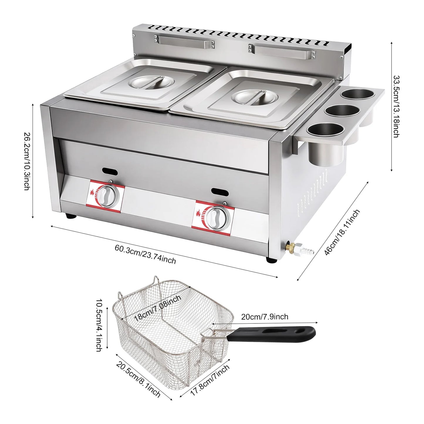 Bymaocar Stainless Steel Dual Tank Commercial Deep Fryer Temperature Control