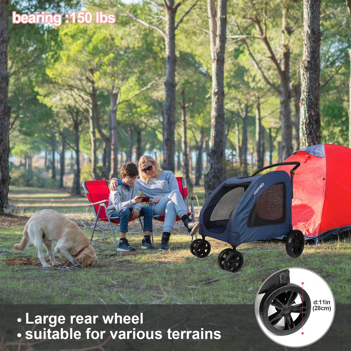 Heavy Duty Foldable Dog Stroller For Large Dogs With Ventilation