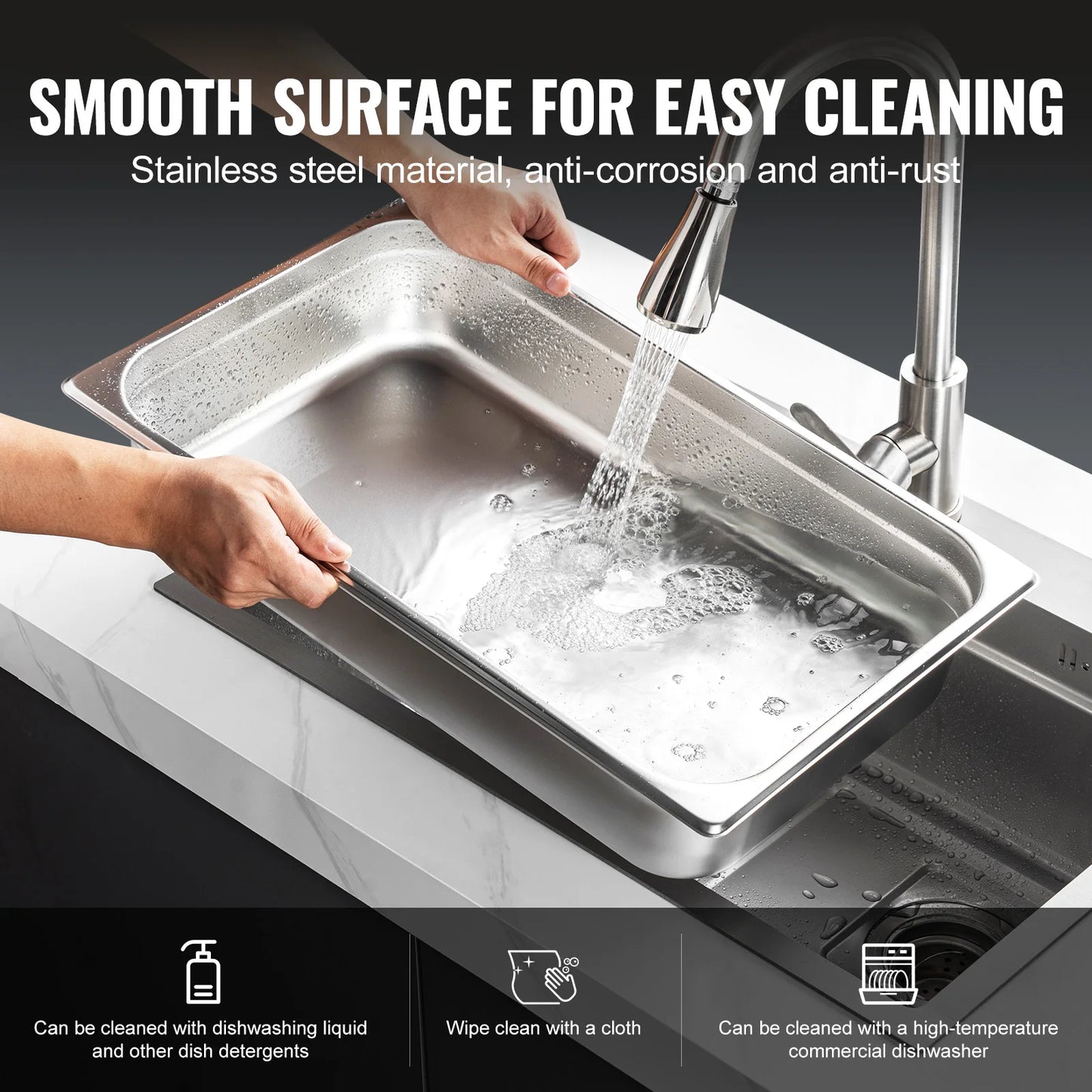 SucceBuy 4-Pack Anti-Jam Steam Pan With Lid Stainless Steel