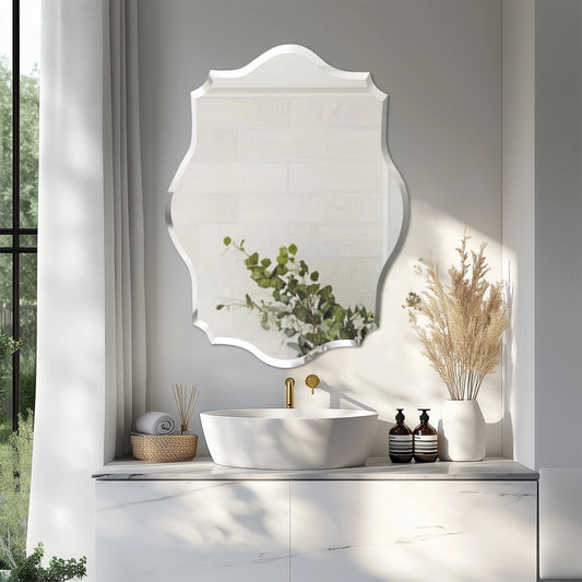 Wisfor Wall Mirror Scalloped Frameless Beveled Edge For Bathroom