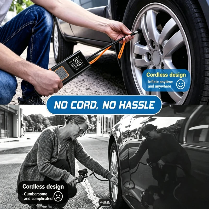 POWNYM Cordless Portable Tire Inflator Wireless Air Pump LED Light