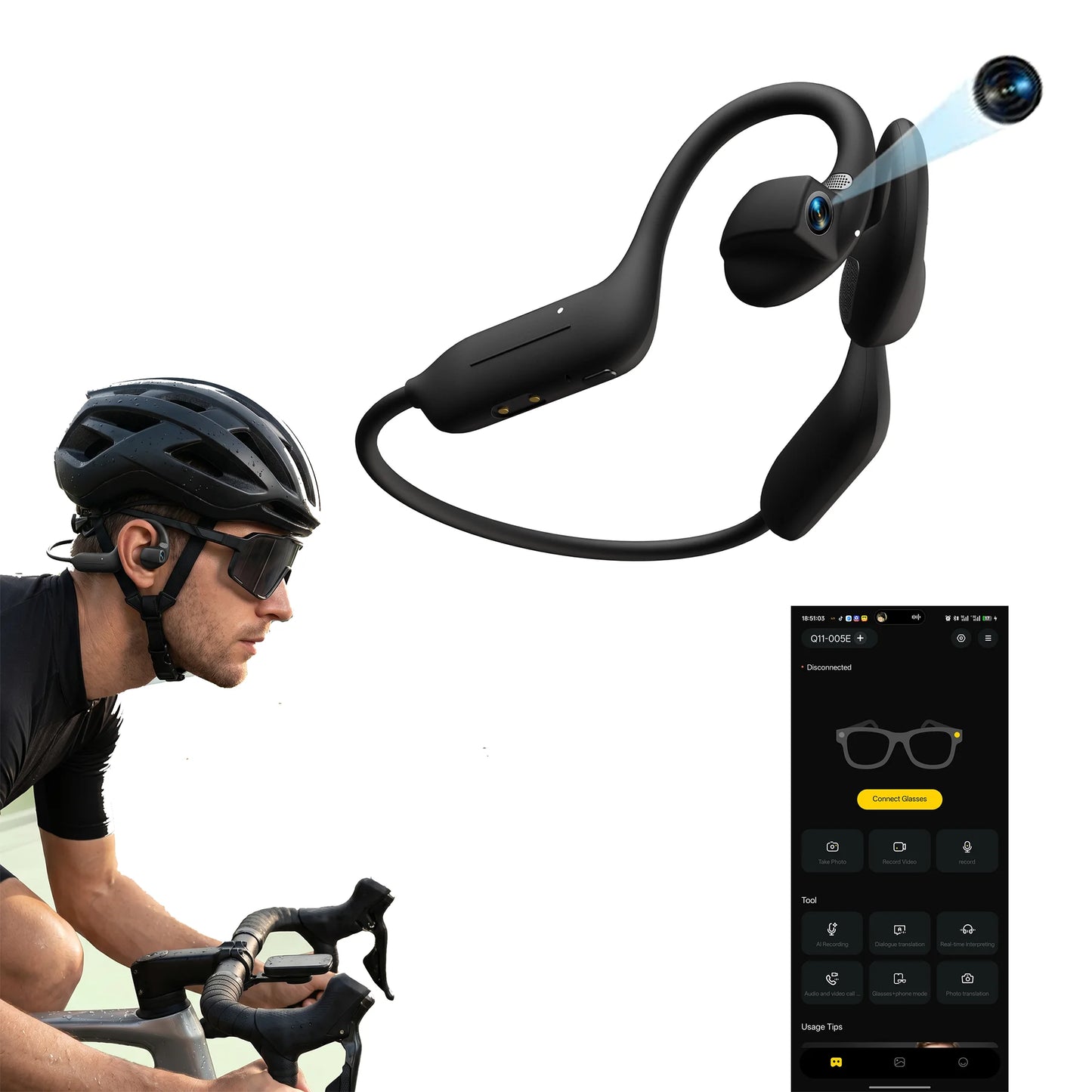 EOENKK AI Camera Headphones With 8MP HD Recording Bluetooth Translation