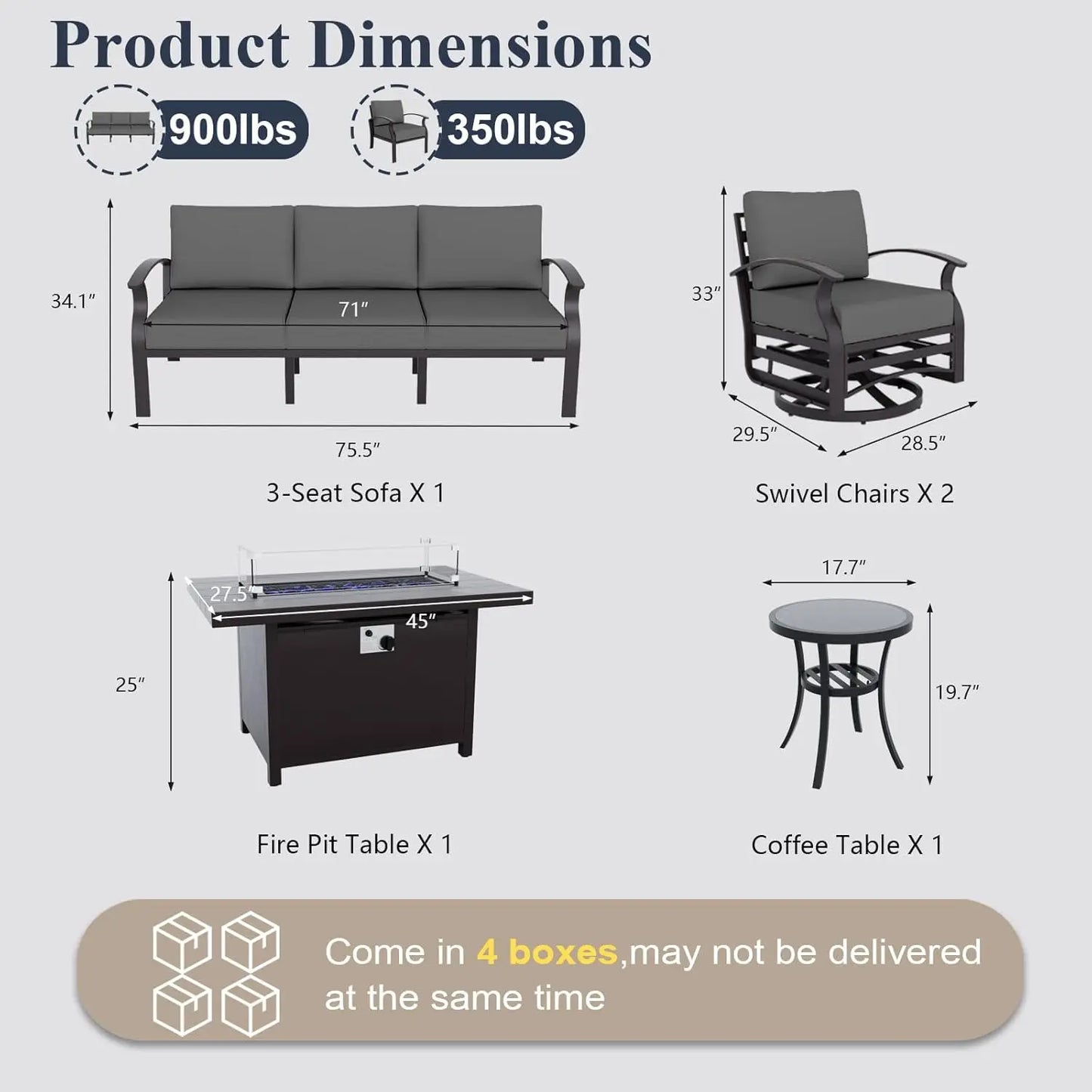 XIAOLANG Aluminum Patio Furniture Set With Propane Fire Pit