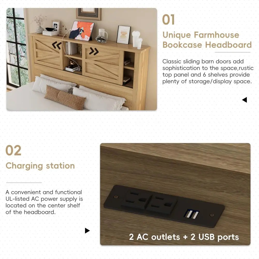 YTYIN Farmhouse Bedroom Set With Platform Bed Nightstand And Dresser
