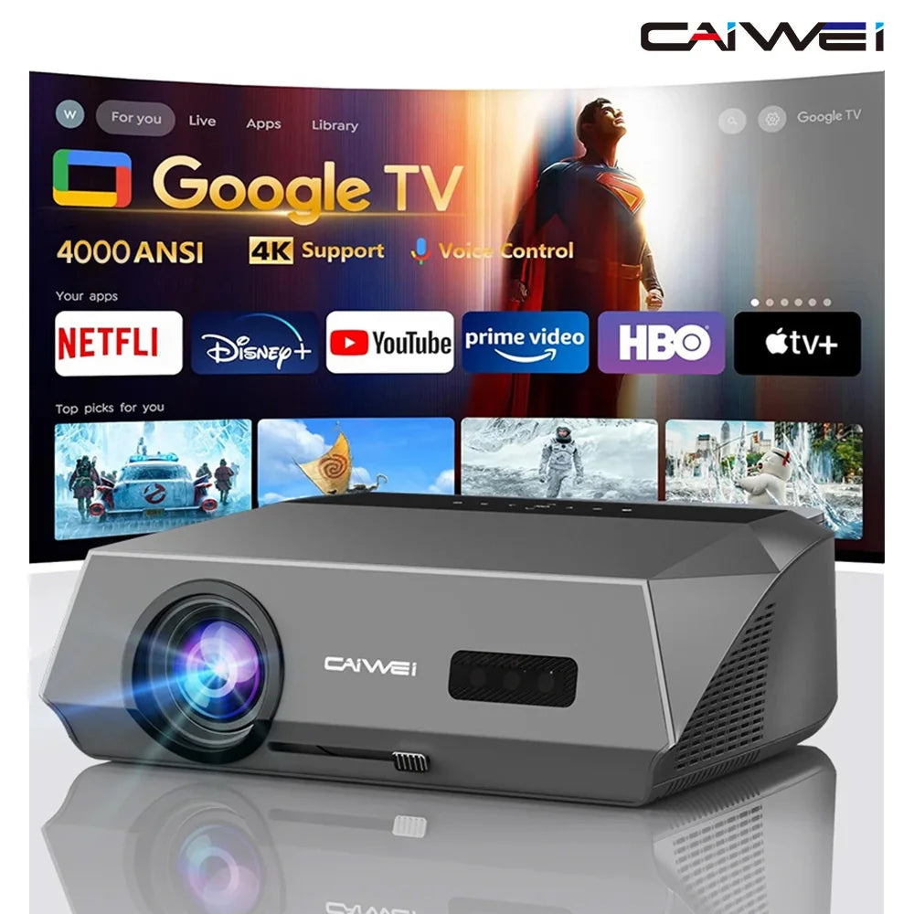 CAIWEI A10Q 4K Beam Projector With 4000 ANSI Google TV Android 14